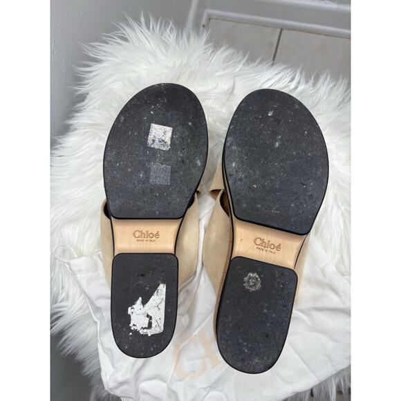 Chloe LAIA Biscotti Tan Suede Platform Slide Criss Cross Mule Sandal Heel 10 41 - Picture 6 of 7